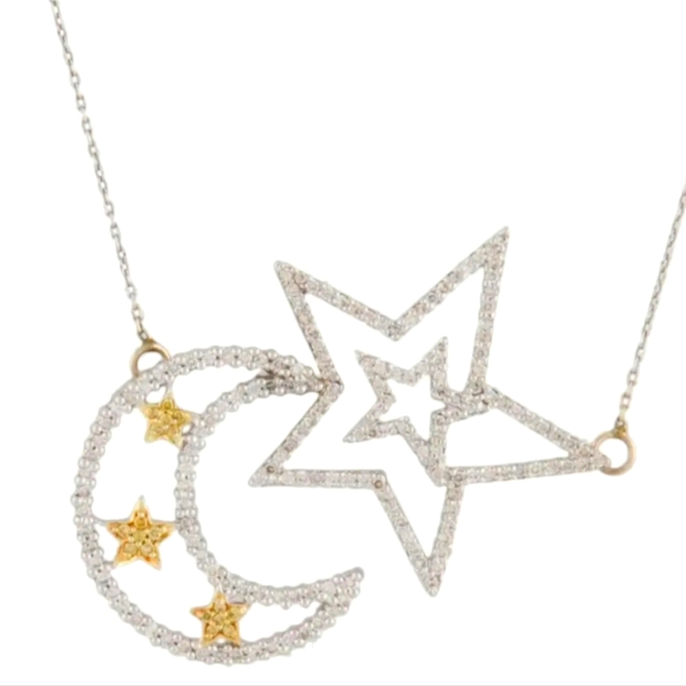 Diamond Necklace 1.21ctw 14k Solid Gold Moon Star